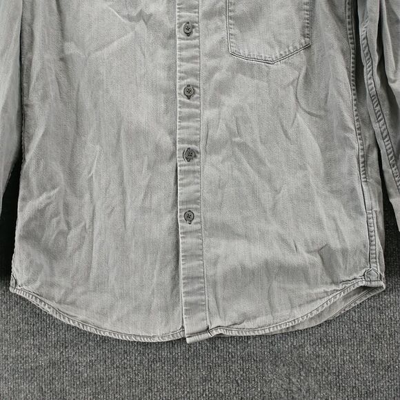 Uniqlo Womens Button-Down Shirt Gray Medium Long Sleeve Chest Pocket Cotton - Picture 4 of 12